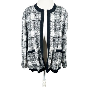 Misook Black Tweed Plaid Open Blazer Chic Elegant Dress Jacket Size XL